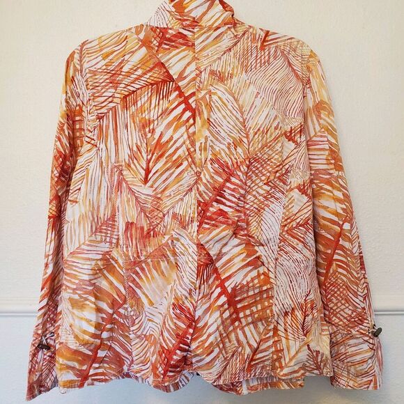 Chicos 3 Womens Sz XL/16 Orange Leaf Tropical Palm Full Zip Lightweight Jacket - Picture 14 of 16